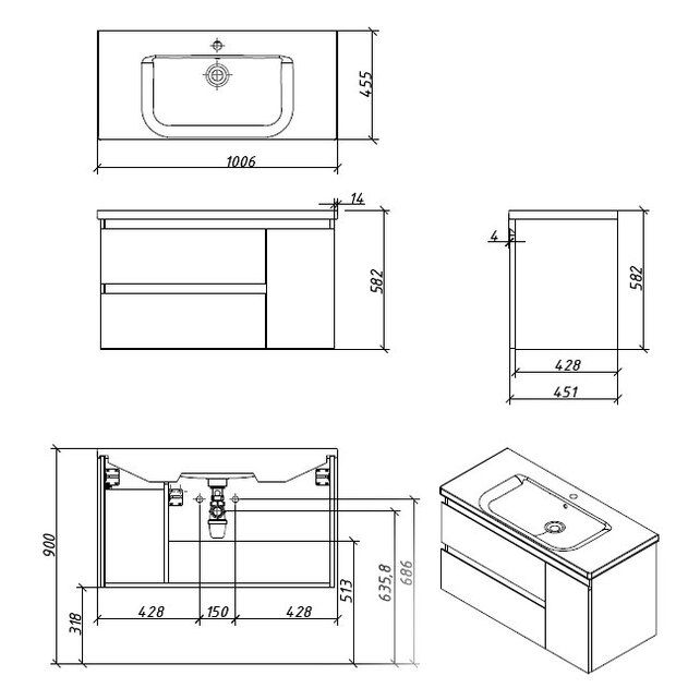 Приобрести caprigo тумба с раковиной forte-albero 100 см, правая, альберо, шпон