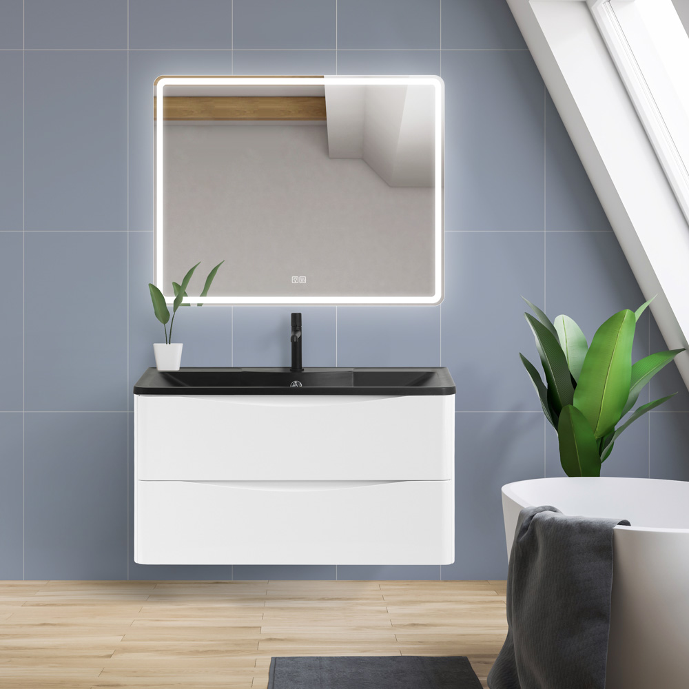 Приобрести belbagno тумба с раковиной acqua 100 см, подвесная bianco lucido, чёрная раковина