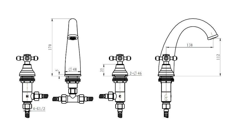 Приобрести boheme смеситель для раковины royale, врезной, золото 297-royal