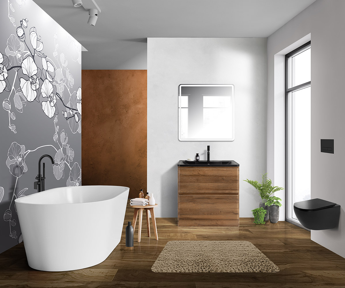 Приобрести belbagno тумба с раковиной albano 80 см, напольная rovere rustico, чёрная раковина