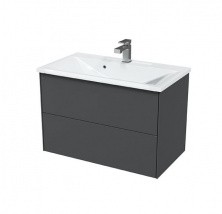 Mirsant Тумба SOLE ULTRA, подвесная с раковиной MORE 80 см, серая матовая УТ000068464