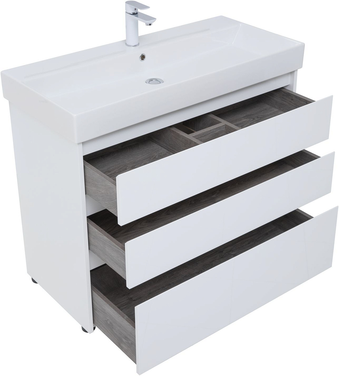 Приобрести aquanet тумба с раковиной nova lite 100 см, белая глянец (3 ящика)