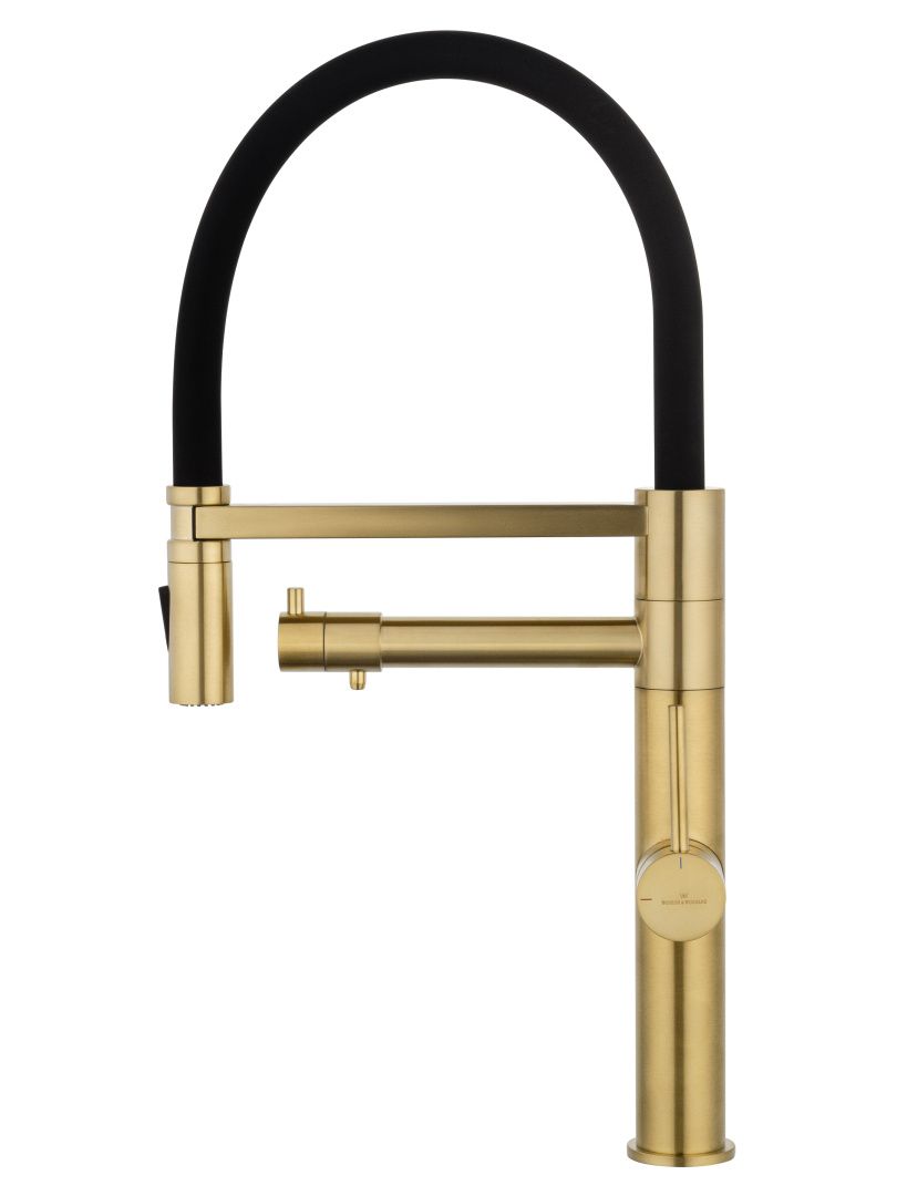 Приобрести смеситель для кухни с гибким изливом и подключением фильтра wonzon & woghand, брашированное золото (ww-88458007-bg)