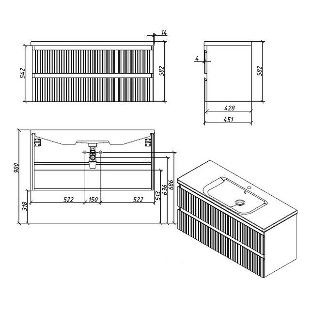 Приобрести caprigo тумба с раковиной forte-albero stripe 120 см, палисандр, шпон