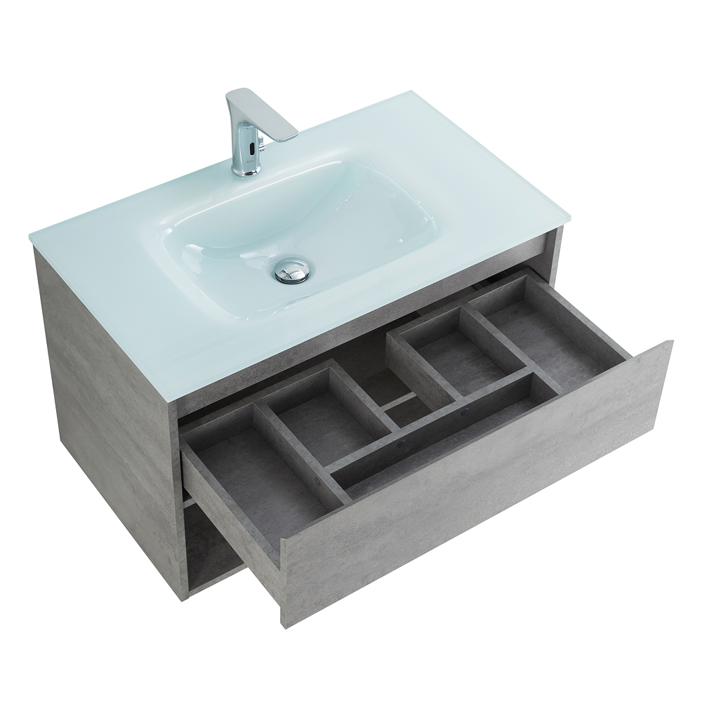 Приобрести belbagno тумба c раковиной kraft 80 см, с одним ящиком и полкой, подвесная cemento grigio, стеклянная раковина