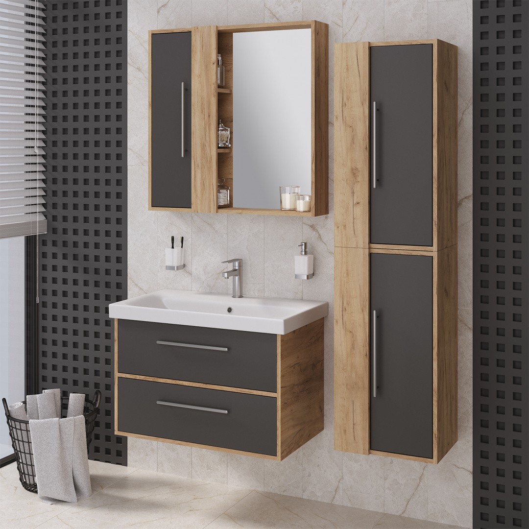 Приобрести зеркало шкаф melbourne 80 см. дуб/серый