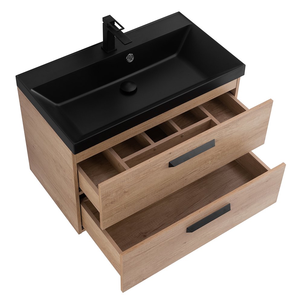 Приобрести belbagno тумба с раковиной aurora 80 см, подвесная rovere nebrasca nature, чёрная раковина