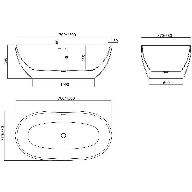 Приобрести grossman отдельностоящая ванна classic 170x87 см, белая gr-2503