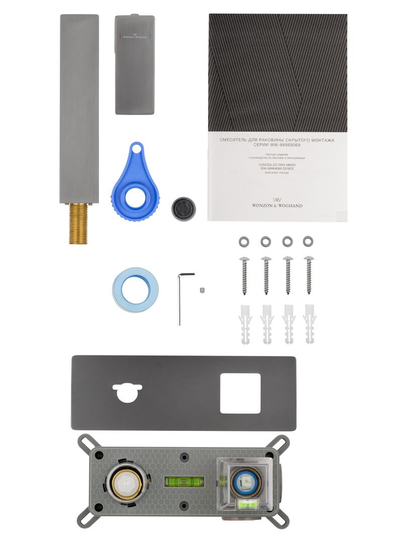 Приобрести смеситель для раковины встраиваемый wonzon & woghand cube 2.0, темный графит (ww-88869068-bgm)