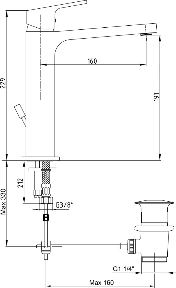 Приобрести смеситель для раковины e.c.a. tiera с донным клапаном 102188013ex