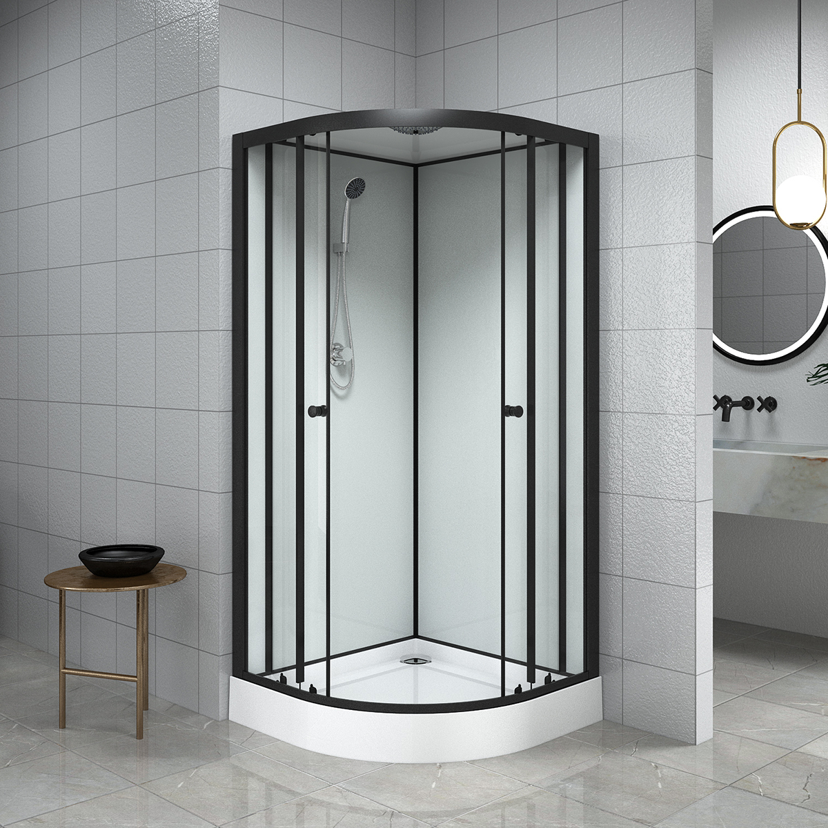 Приобрести loranto душевая кабина neo 90x90x(190+15) с низким поддоном 15см, прозрачное закаленное стекло 5 мм, задниt стеклянные стенки белые, профиль черный-матовый (cs-22109)