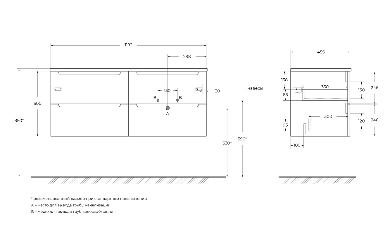 Приобрести belbagno тумба со столешницей etna 120 см, подвесная rovere nature, раковина справа