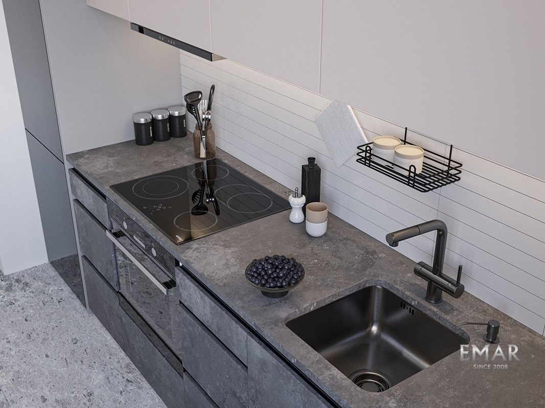 Приобрести emar кухонная мойка 44х44 см, графит emb-127a pvd nano dark