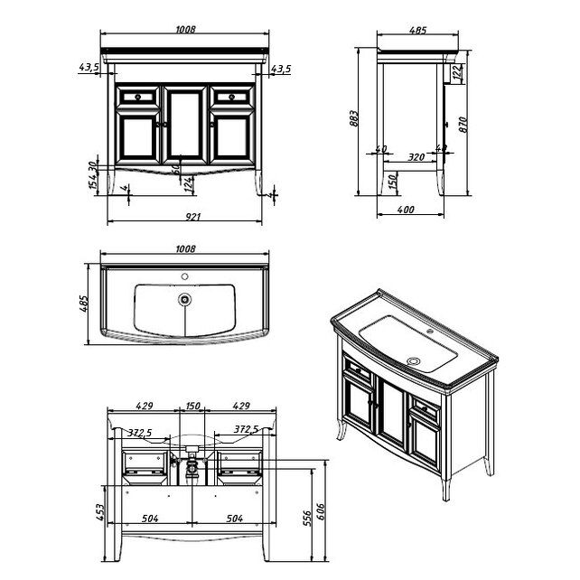 Приобрести caprigo тумба с раковиной lion 100 см, темное дерево, экошпон