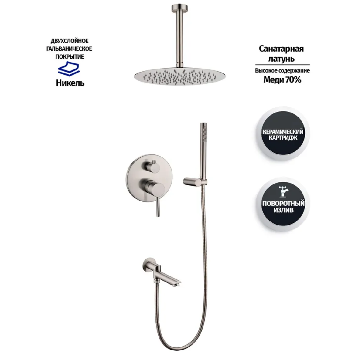 Приобрести grocenberg встраиваемая душевая система, никель gb5099nk-2