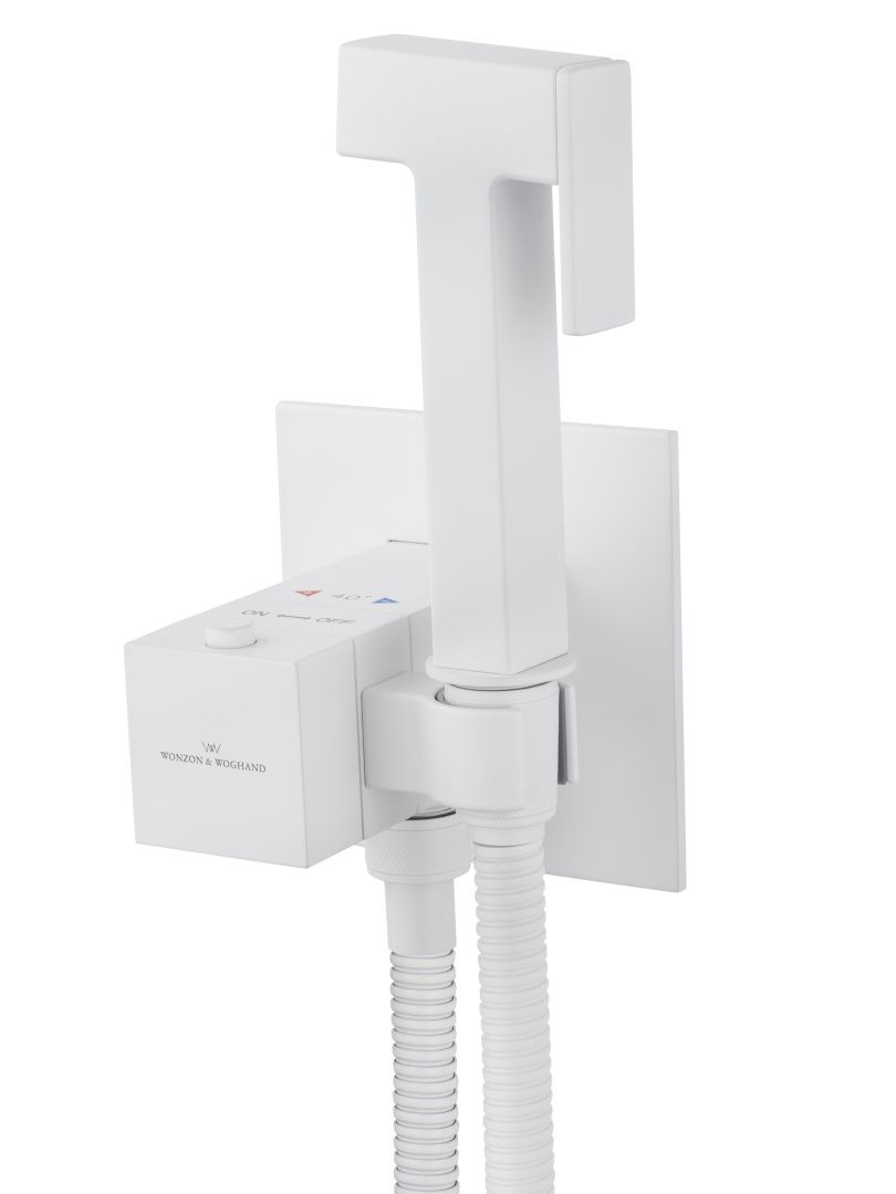 Приобрести смеситель с гигиеническим душем и термостатом, встраиваемый wonzon & woghand, белый матовый (ww-88829910-mw)