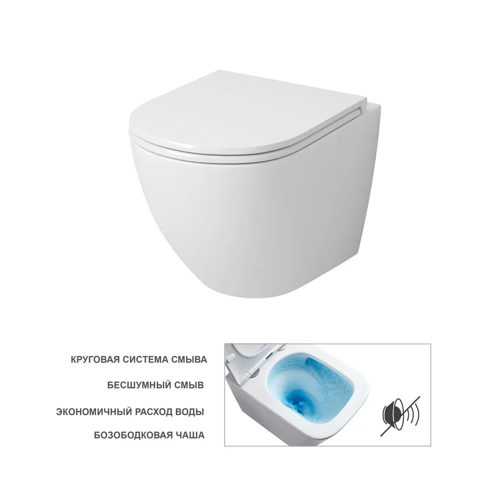 Приобрести grossman унитаз подвесной безободковый tornado с сиденьем дюропласт, микролифт, белый gr-4455sq 