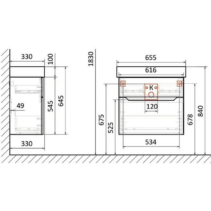Приобрести jorno тумба подвесная folk 65 см, антрацит