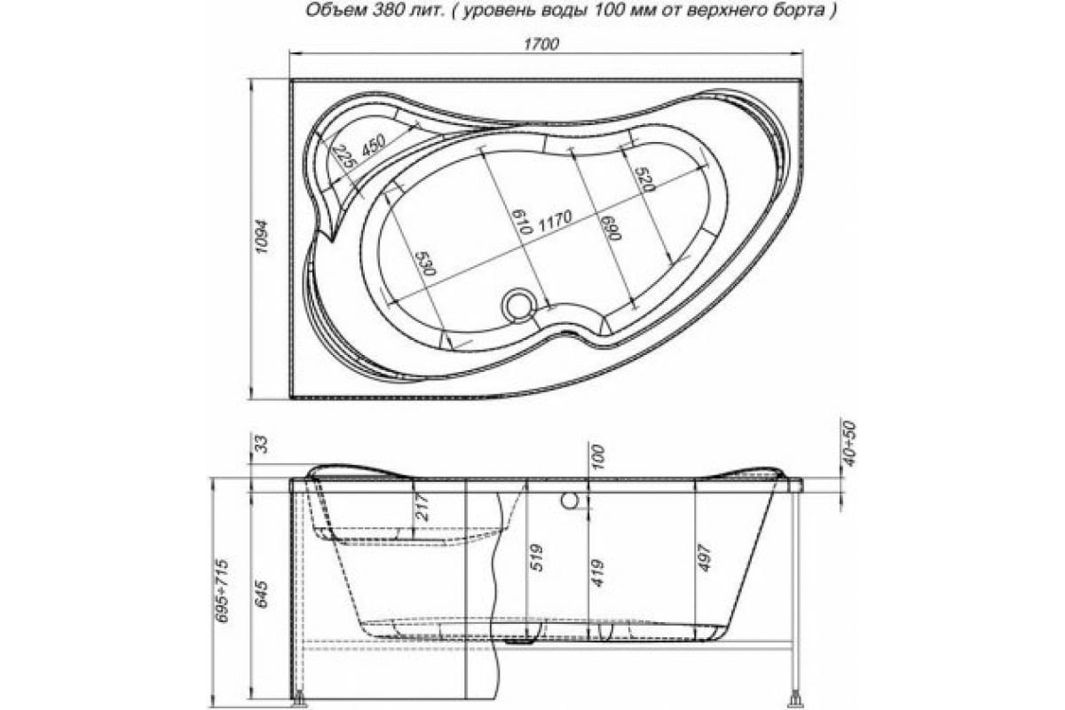 Приобрести aquanet фронтальная панель для ванны capri 170 см, белая l
