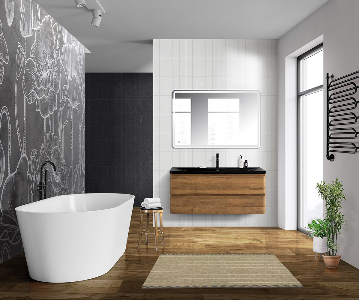 Приобрести belbagno тумба с раковиной albano 120 см, подвесная rovere rustico, чёрная раковина