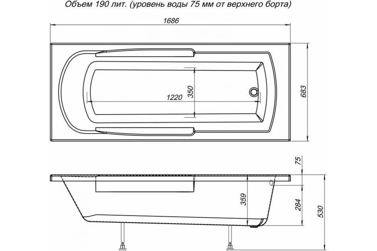 Приобрести aquanet акриловая ванна extra 170x70 см, белая