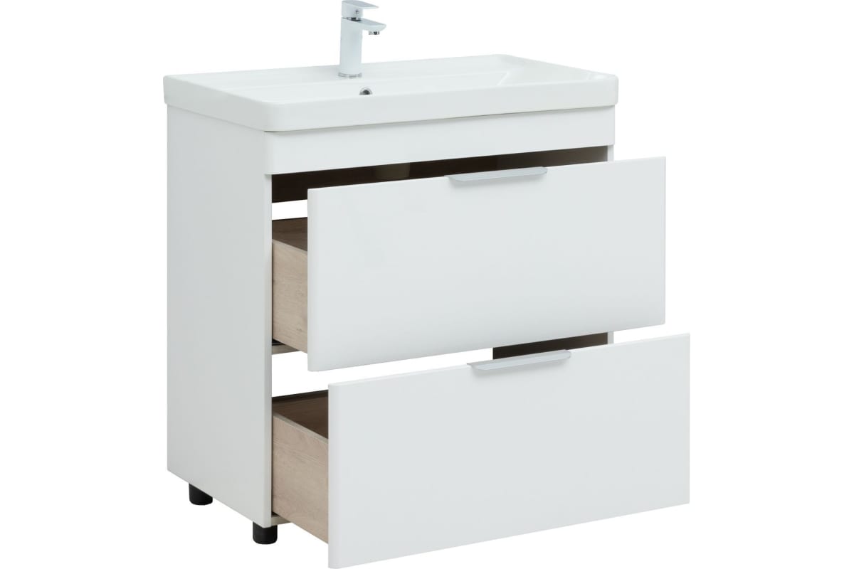 Приобрести aquanet тумба с раковиной ирис new 81 см, белая глянец (2 ящика, ножки)