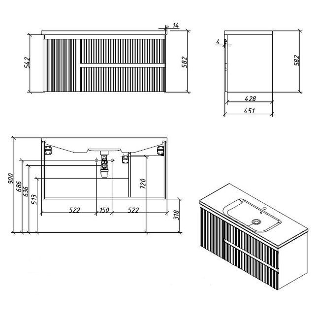 Приобрести caprigo тумба с раковиной forte-albero stripe 120 см, левая, палисандр, шпон