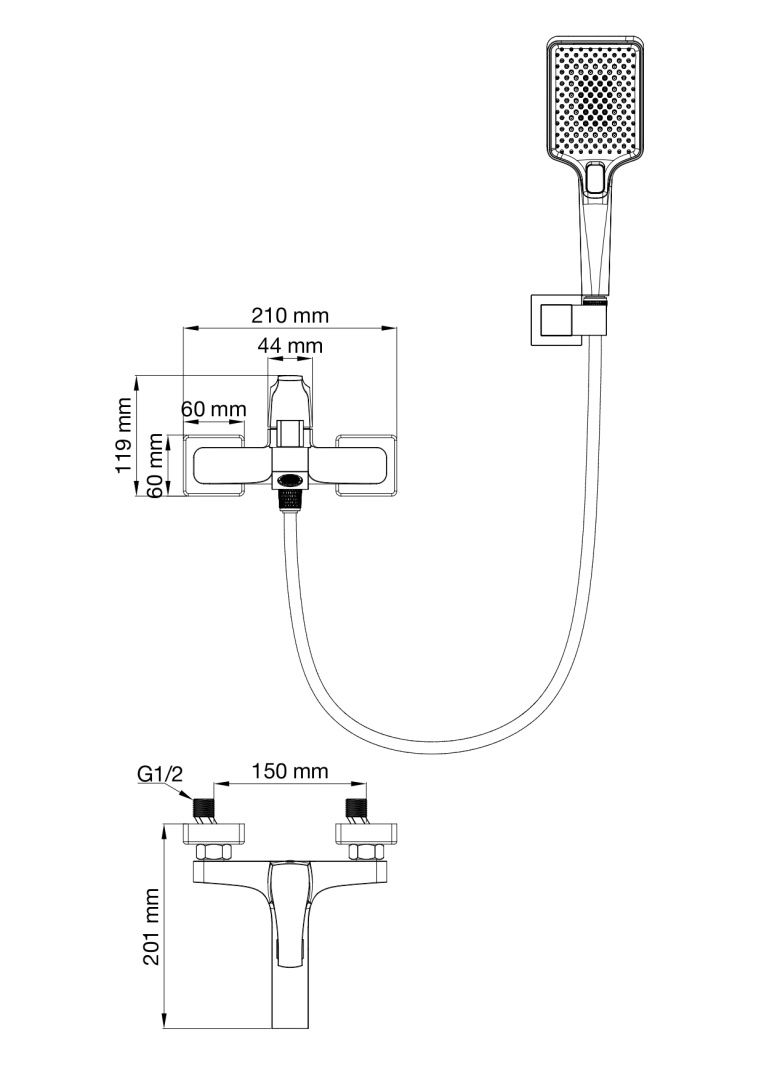 Приобрести смеситель для ванны с душем wonzon & woghand flex, брашированный никель (ww-88037072-bn)