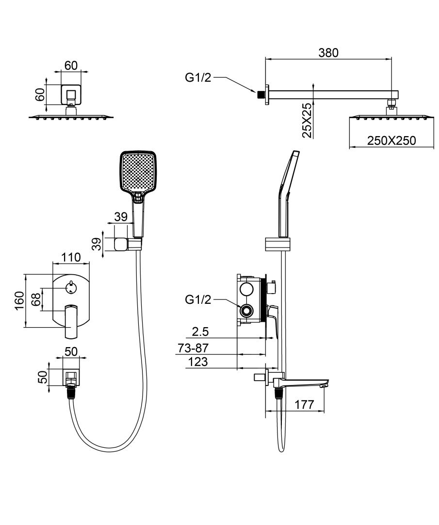 Приобрести душевая система встраиваемая wonzon & woghand forza, брашированный никель (ww-939031-bn)