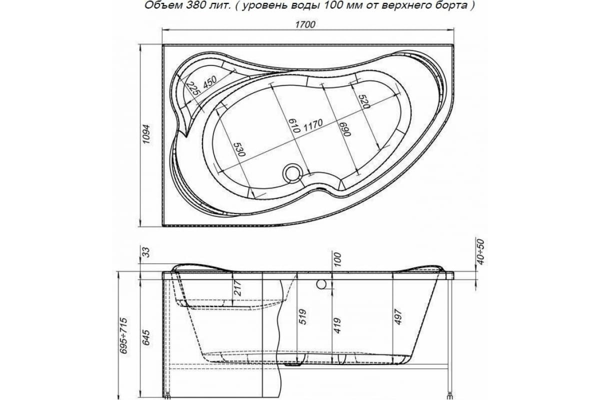 Приобрести aquanet акриловая ванна capri 170x110 см, белая, левая