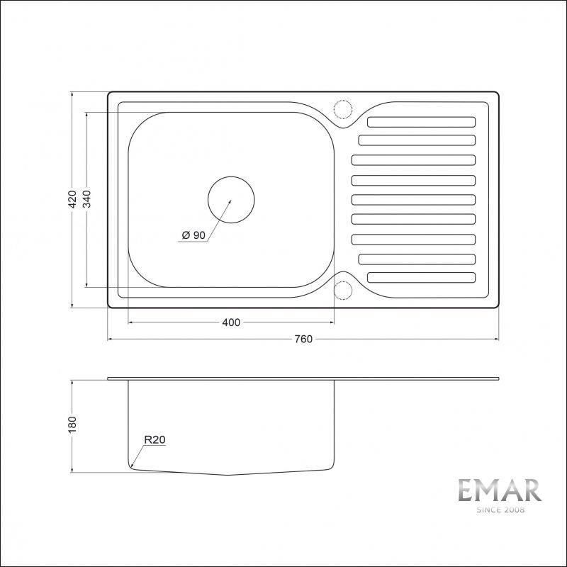 Приобрести emar кухонная мойка 76х42 см, хром emar 302a