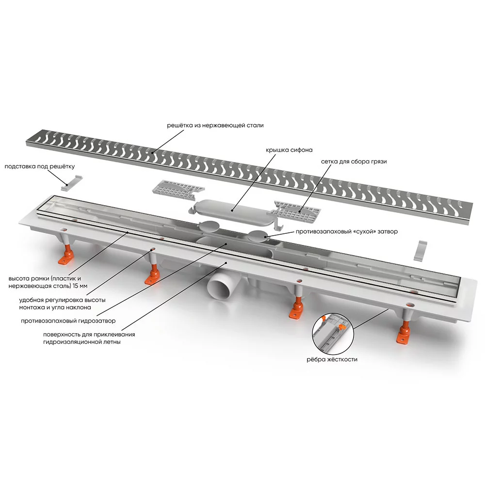 Приобрести veconi душевой трап harmony 75 см, v750h