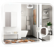 Azario Зеркало Эльза 80х55см c подсветкой, сенсор выключатель, часы, подогрев LED-00002596