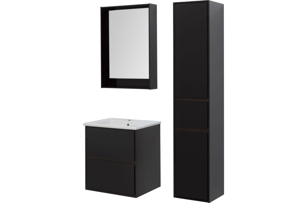 Приобрести aquanet тумба с раковиной милан 60 см, черный глянец