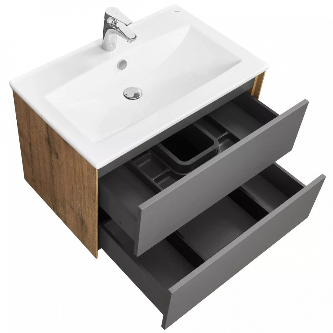 Приобрести тумба подвесная с раковиной акватон сохо 75 см, графит софт / дуб веллингтон