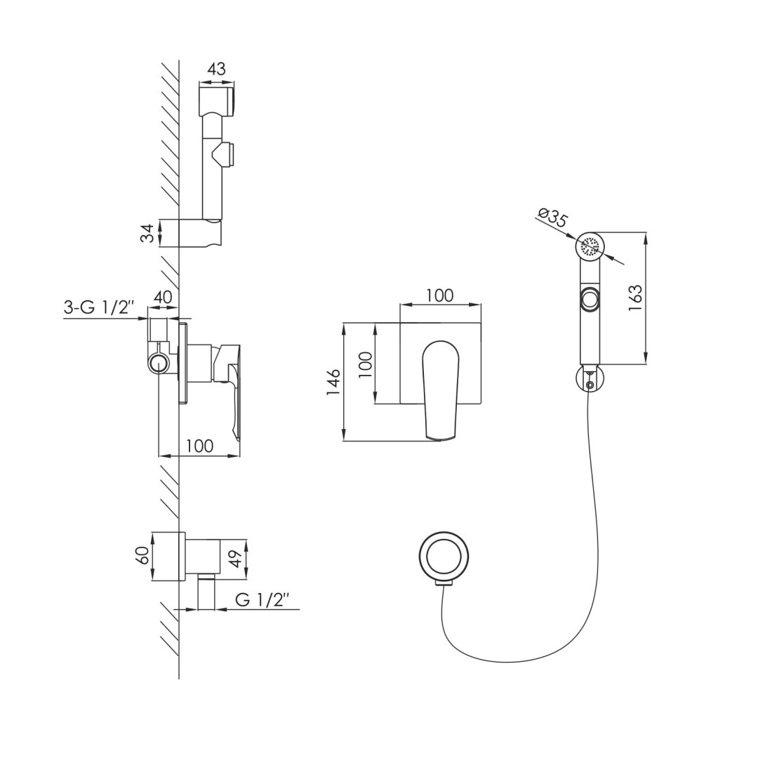 Приобрести imperse смеситель с гигиеническим душем, встраиваемый vyskov, хром vr15340z-bt