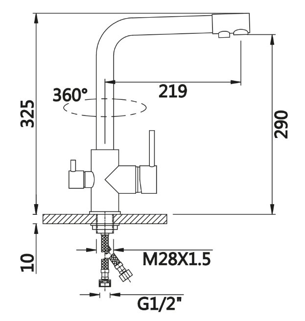 Приобрести смеситель для кухни vieir kitchen 325 мм, с подключением к фильтру, хром v15002