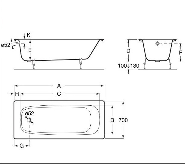 Приобрести чугунная ванна roca continental 150x70 см 7.2129.1.300.r