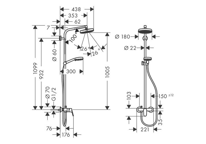 Приобрести 27266400 душевая система crometta 160 1 jet с однорычажным смесителем
