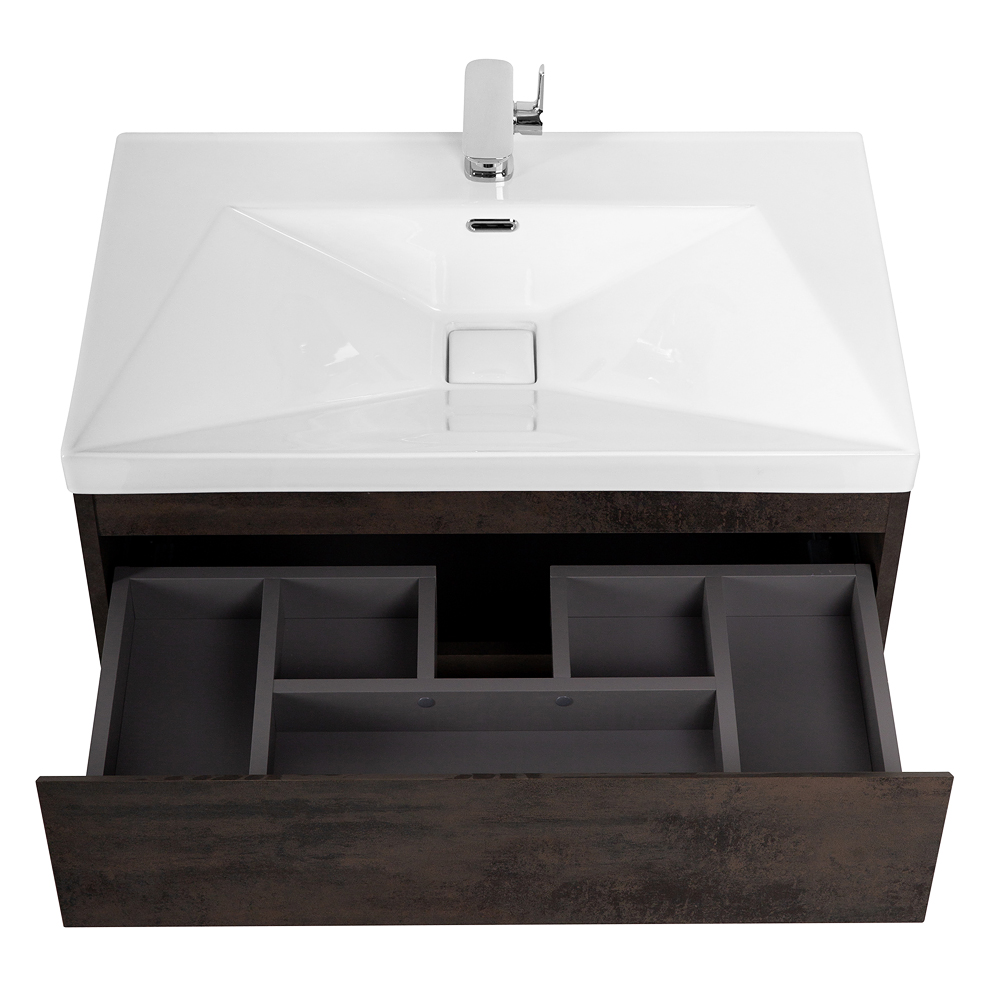 Приобрести cezares тумба подвесная с раковиной molveno 80 см ossido, темно коричневая molveno-80-2c-so-oss