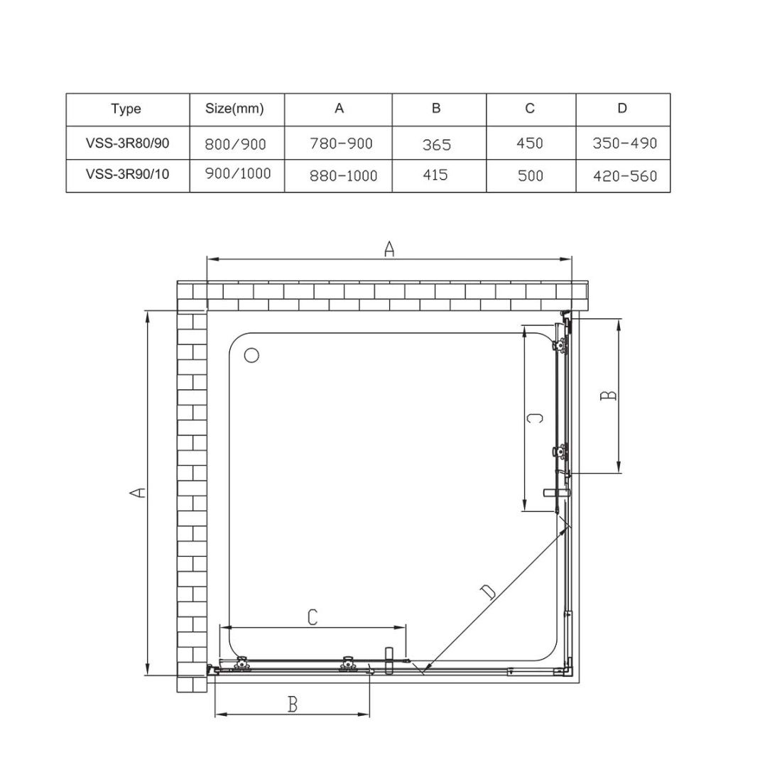 Приобрести vincea душевое ограждение rapid 90х100 см, прозрачное, хром vss-3r90/10cl