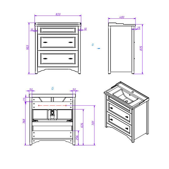 Приобрести caprigo тумба с раковиной preston 80 см, пудра