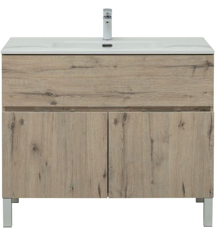 Приобрести aquanet тумба с раковиной алвита new 100 см, 1 ящик, 2 дверцы, дуб веллингтон белая