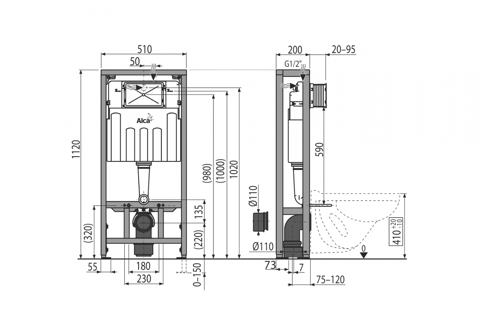 Приобрести инсталляция для подвесного унитаза alcaplast am116/1120 - solomodul