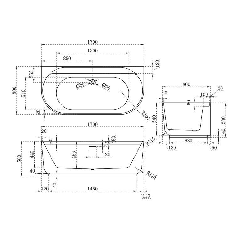 Приобрести vincea пристенная ванна 170х80 см, белая vbt-621b