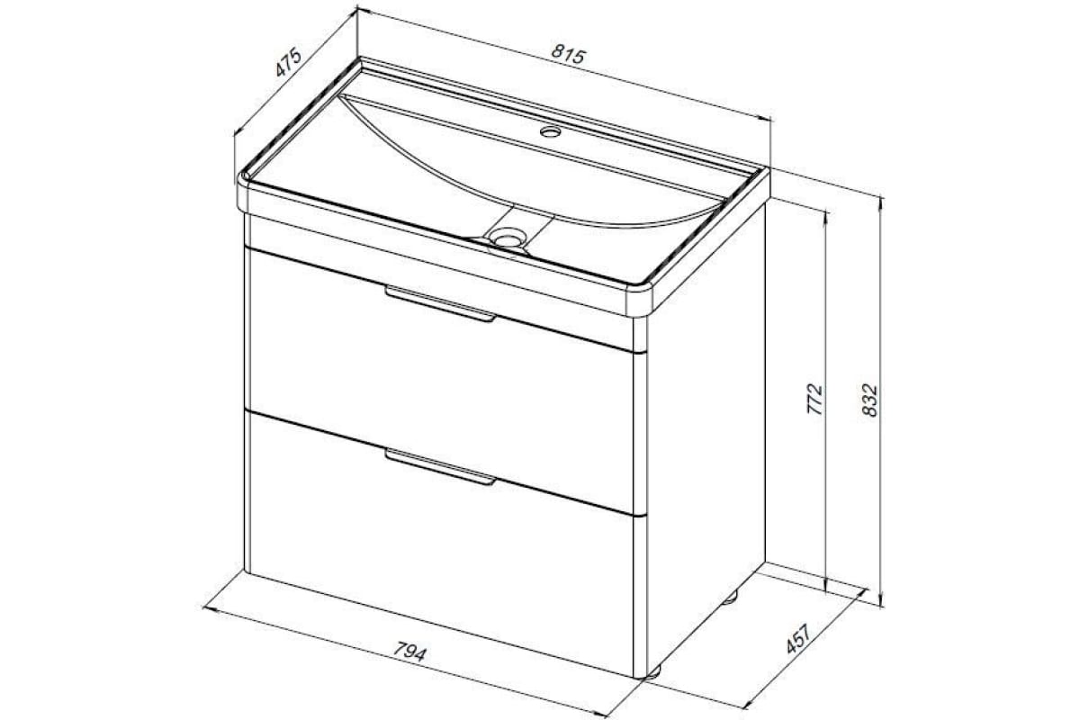 Приобрести aquanet тумба с раковиной ирис new 81 см, белая глянец (2 ящика, ножки)