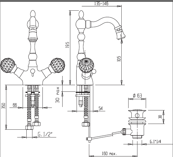 Приобрести cezares смеситель для биде atlantis с донным клапаном, бронза atlantis-bs2-02-sw