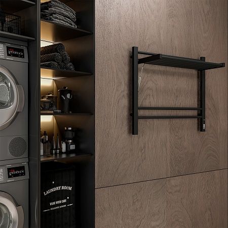 Приобрести terminus полотенцесушитель горизонт п8 60х60 см, с полкой, электрический, черный матовый