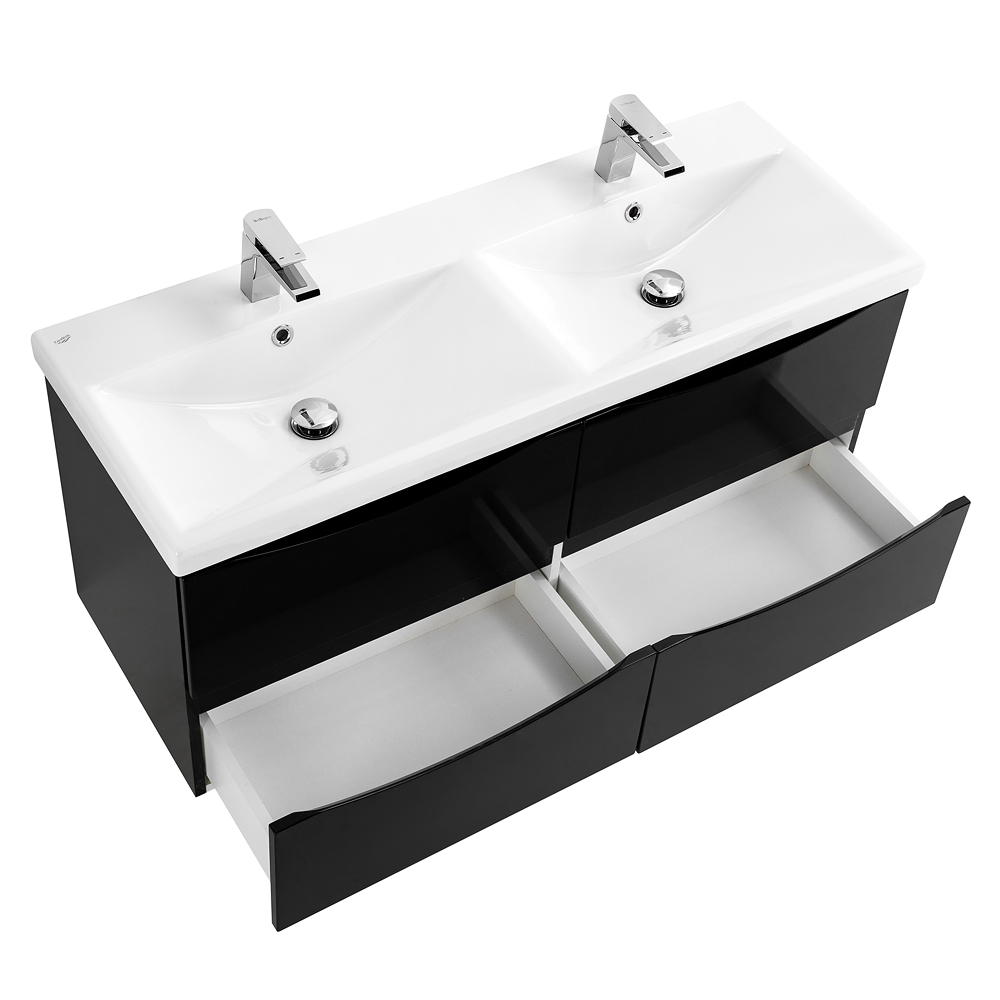 Приобрести belbagno тумба с раковиной marino-cer 120 см, подвесная с ящиками nero lucido, белая раковина