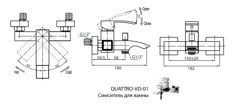 Приобрести cezares смеситель для ванны и душа quattro, хром quattro-c-vd-01